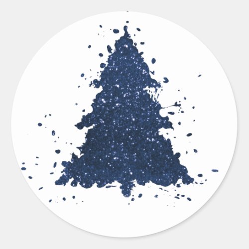 Moody Merry Christmas  Classy Dark Navy Blue Tree Classic Round Sticker