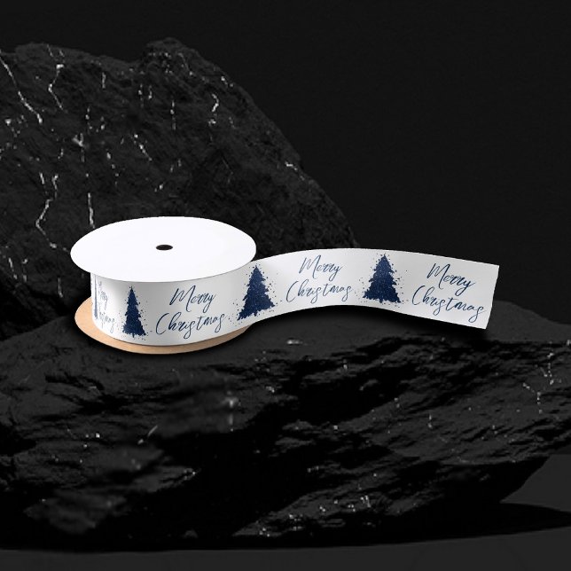 Moody Merry Christmas | Classy Dark Navy Blue Tree Satin Ribbon (Creator Uploaded)