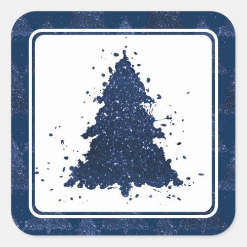 Moody Merry Christmas  Classy Dark Navy Blue Tree Square Sticker