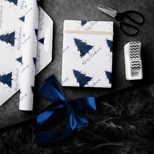 Moody Merry Christmas  Classy Dark Navy Blue Tree Wrapping Paper