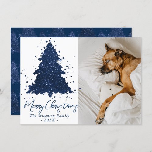 Moody Merry Christmas  Classy Navy Blue Photo Holiday Card