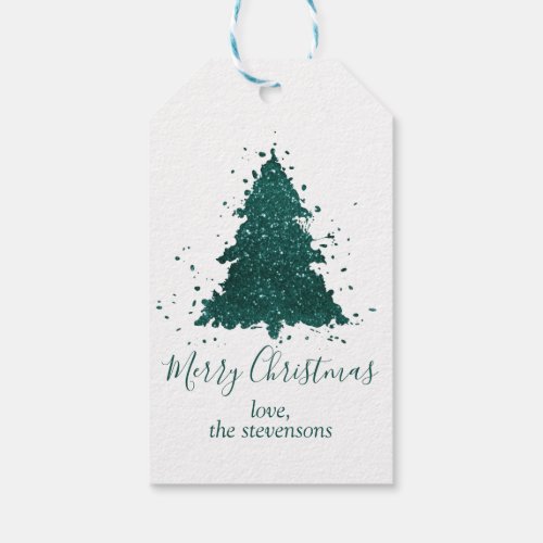 Moody Merry Christmas  Dark Midnight Teal Tree Gift Tags