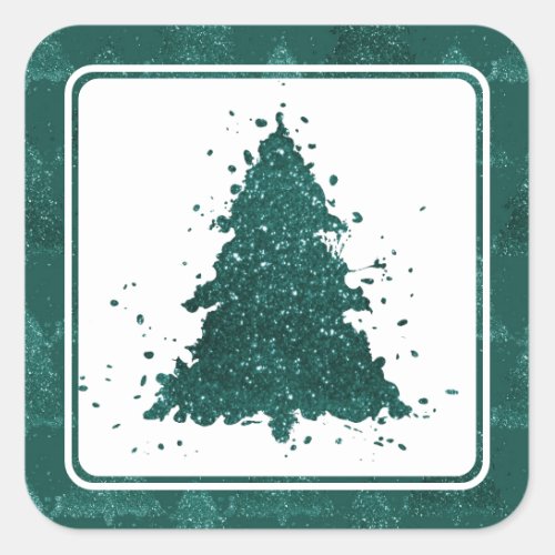 Moody Merry Christmas  Dark Midnight Teal Tree Square Sticker