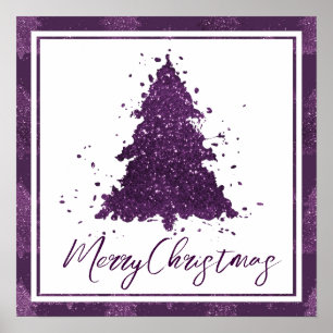 Moody Merry Christmas   Dark Plum Purple Tree Poster