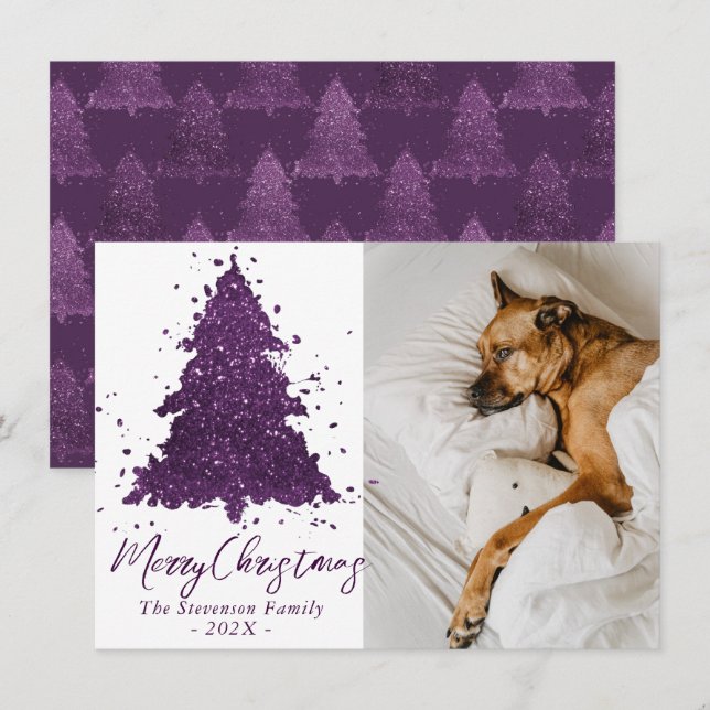 Moody Merry Christmas | Deep Plum Purple Photo Holiday Card (Front/Back)