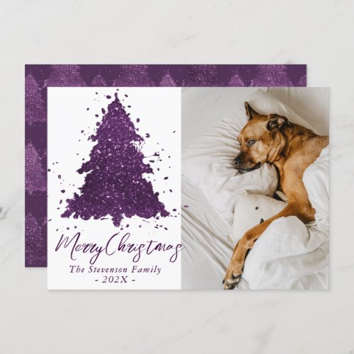 Moody Merry Christmas  Deep Plum Purple Photo Holiday Card