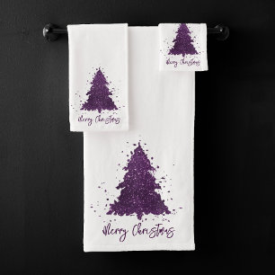 Moody Merry Christmas   Deep Plum Purple Tree Bath Towel Set