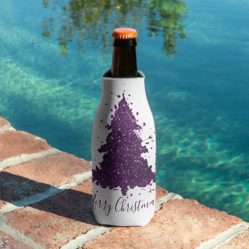 Moody Merry Christmas  Deep Plum Purple Tree Bottle Cooler