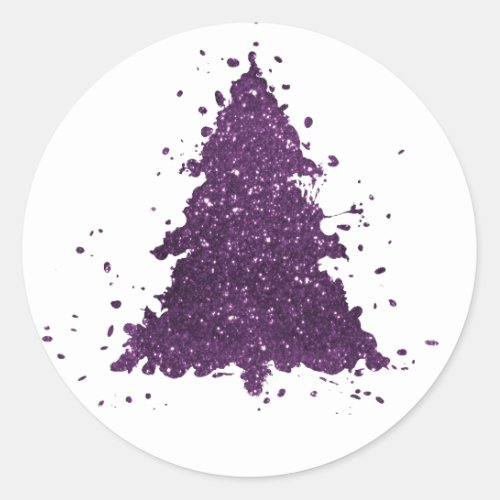 Moody Merry Christmas  Deep Plum Purple Tree Classic Round Sticker