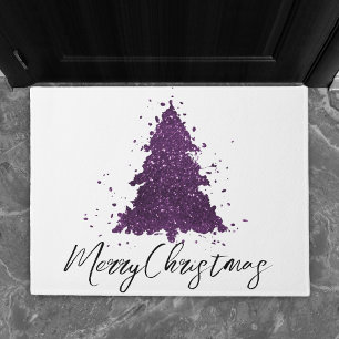 Moody Merry Christmas Deep Plum Purple Tree Doormat