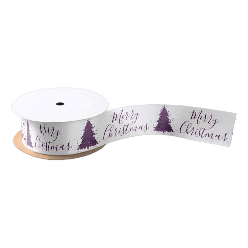 Moody Merry Christmas  Deep Plum Purple Tree Satin Ribbon