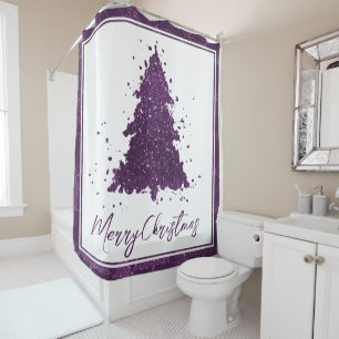 Moody Merry Christmas Deep Plum Purple Tree Shower Curtain