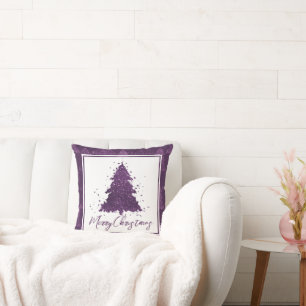 Moody Merry Christmas   Deep Plum Purple Tree Throw Pillow