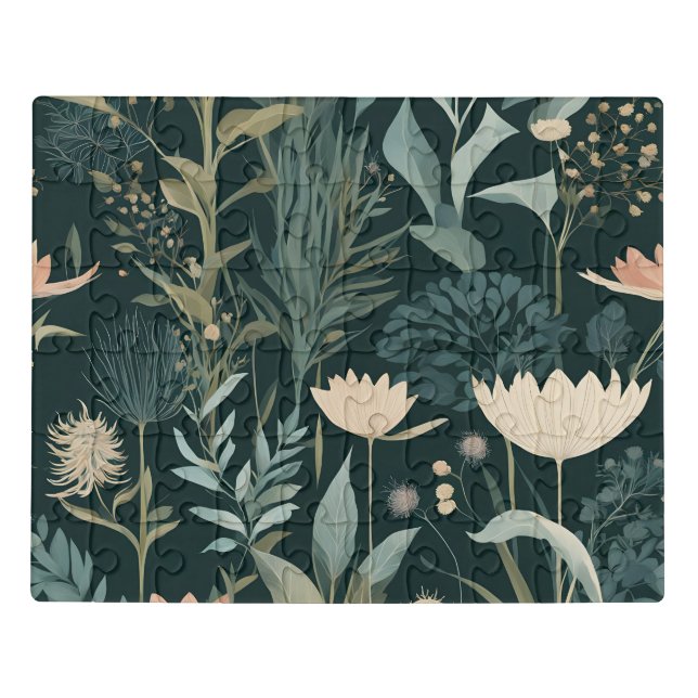 Moody Midnight Botanical Garden Floral Pattern Jigsaw Puzzle (Puzzle Horizontal)