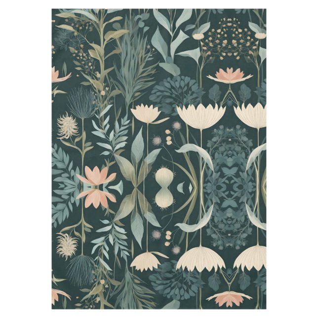 Moody Midnight Botanical Garden Floral Pattern Tablecloth (Front)