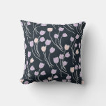 Moody Midnight Garden Navy &amp; Lilac Floral Throw Pillow