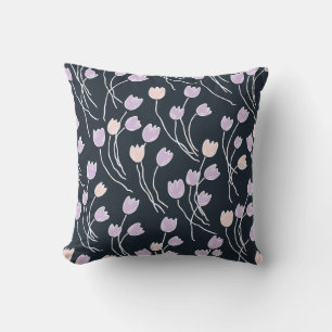 Moody Midnight Garden Navy & Lilac Floral Throw Pillow