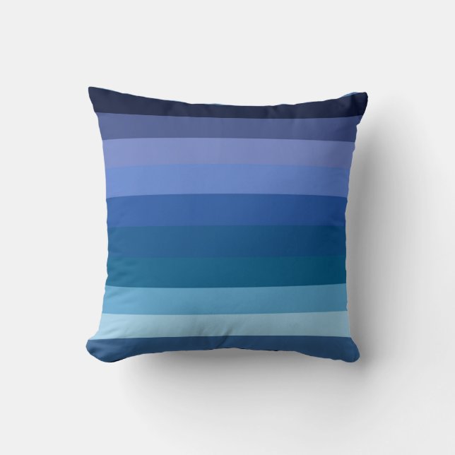Moody Midnight Ocean Blue Gradient Stripe Pattern Throw Pillow (Front)