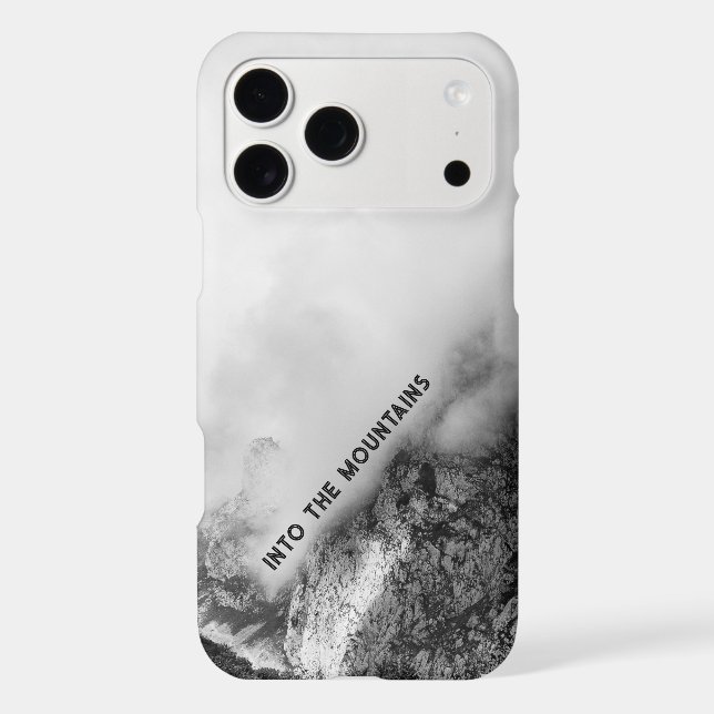 Moody minimalist mountains, custom text iphone case (Back)