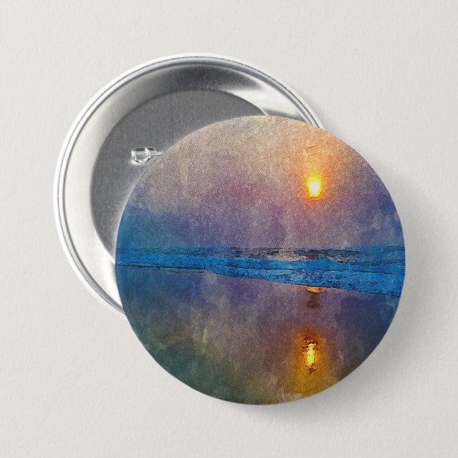 Moody misty seaside sunrise  button (Front & Back)