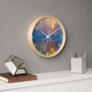 Moody misty seaside sunrise clock