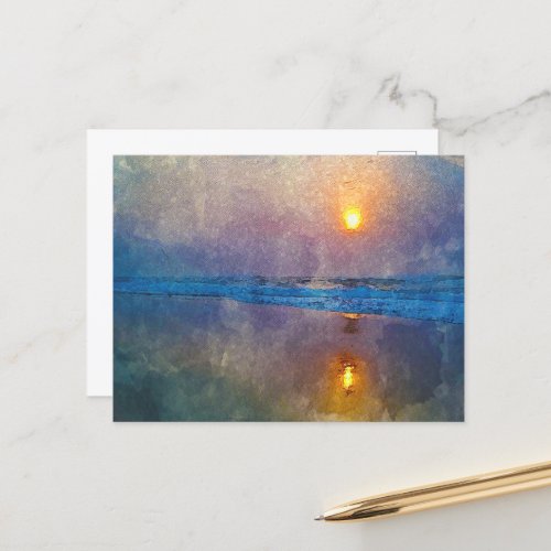 Moody misty seaside sunrise holiday postcard