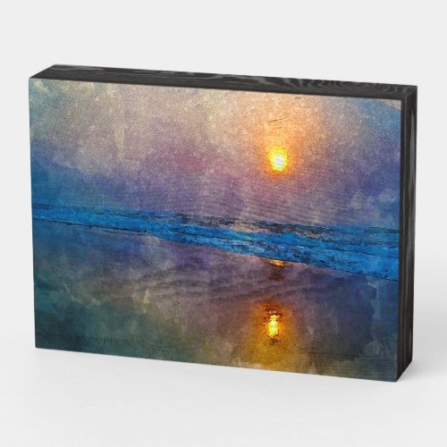 Moody misty seaside sunrise  wooden box sign