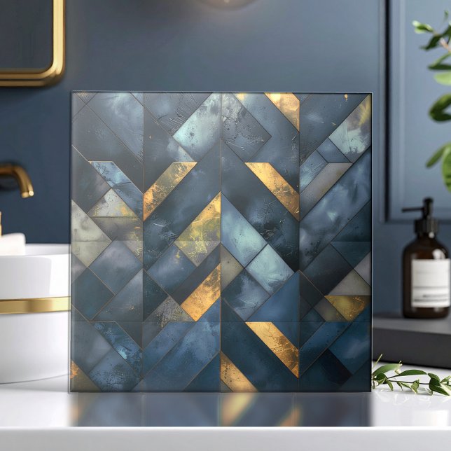 Moody Modern Mosaic Dark Blue Gold ID1185 Ceramic Tile (Creator Uploaded)