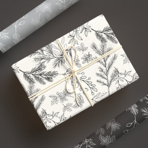 Moody Modern Traditional Black & White Christmas Wrapping Paper Sheets