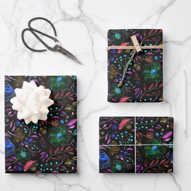 Moody Modern Winter Botanical Christmas Floral  Wrapping Paper Sheets (Front)