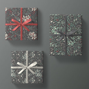Moody Modern Winter Botanical Christmas Floral Wrapping Paper Sheets