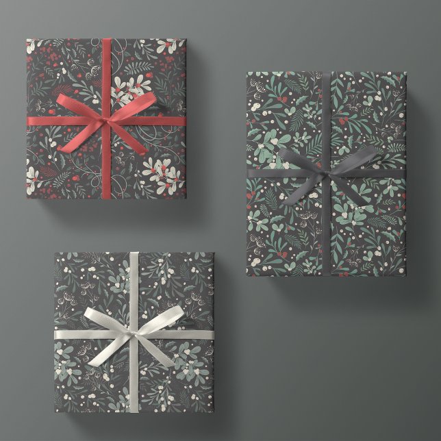 Moody Modern Winter Botanical Christmas Floral Wrapping Paper Sheets (Creator Uploaded)
