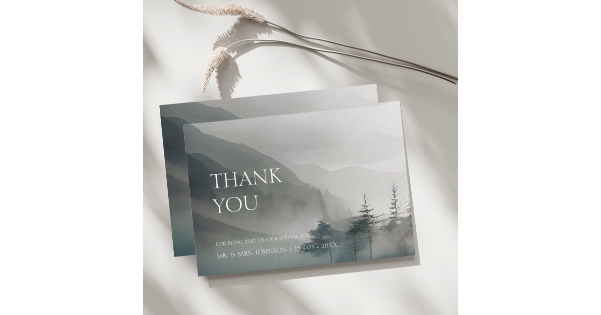 Moody Mountain Dark Aesthetic Woodland Wedding Thank You Card | Zazzle