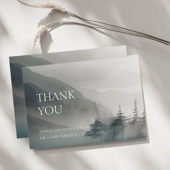 Moody Mountain Dark Aesthetic Woodland Wedding Thank You Card (Creator Uploaded)