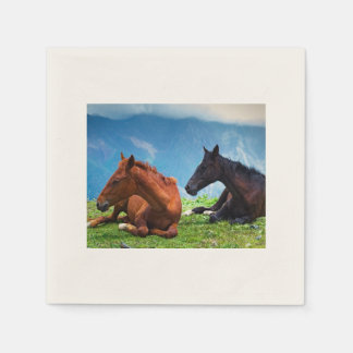 Moody Mountain Horses: A Fine Art Travel  Napkins