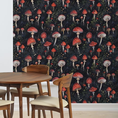 Moody Mushroom Leaves Cottagecore Wallpaper