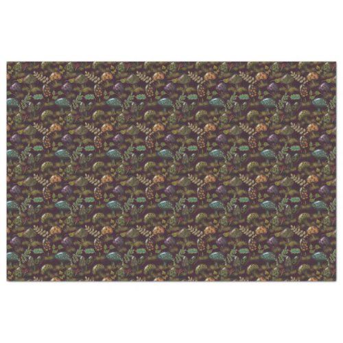 Moody Mushrooms Dark Burgundy Sage Foliage Cute Tissue Paper