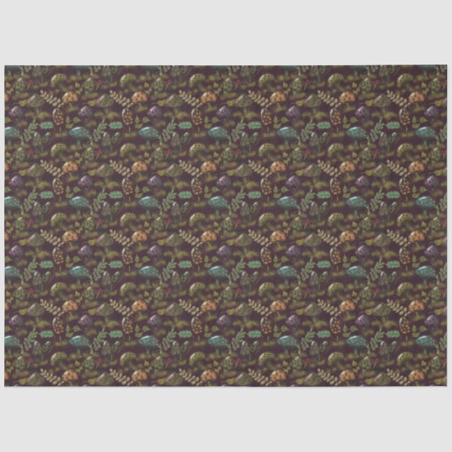 Moody Mushrooms Dark Burgundy Sage Foliage Cute Tissue Paper (Front)