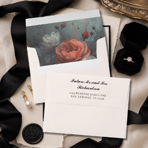 Moody Muted Floral Elegant Old Money Wedding Envelope