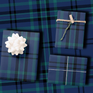 Moody Navy and Teal Dark Tartan Christmas Wrapping Paper Sheets
