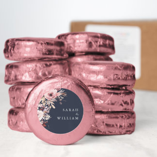 Moody Navy Blue Dusty Pink Floral Wedding Dipped Oreo Cookie Favors