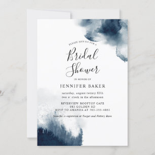 Moody Navy Blue Watercolor Bridal Shower Invitation