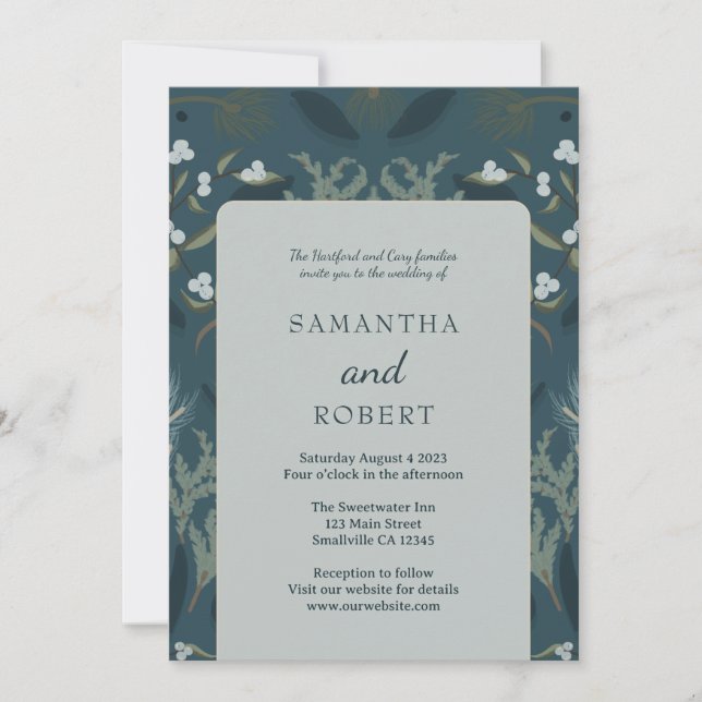 Moody Navy Blue Winter Wedding Invitation (Front)