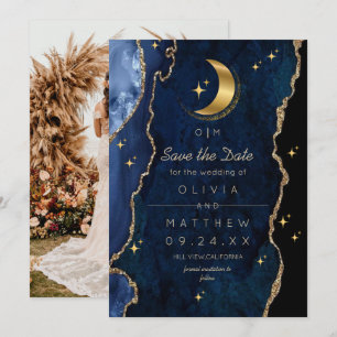 Moody Navy Celestial Photo Save the Date Invitation