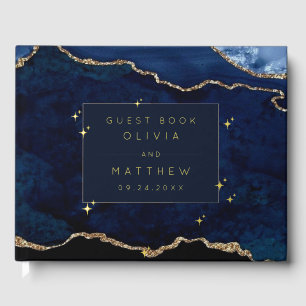 Moody Navy Celestial Wedding Foil Guest Book