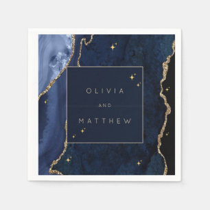 Moody Navy Celestial Wedding Napkins