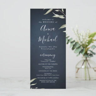 Moody navy minimal greenery rustic wedding program