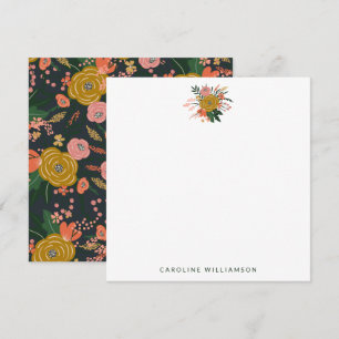Moody Navy Mustard Floral Botanical Custom Name Note Card