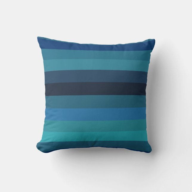  Moody Navy & Slate Blue Horizontal Stripes Throw Pillow (Front)