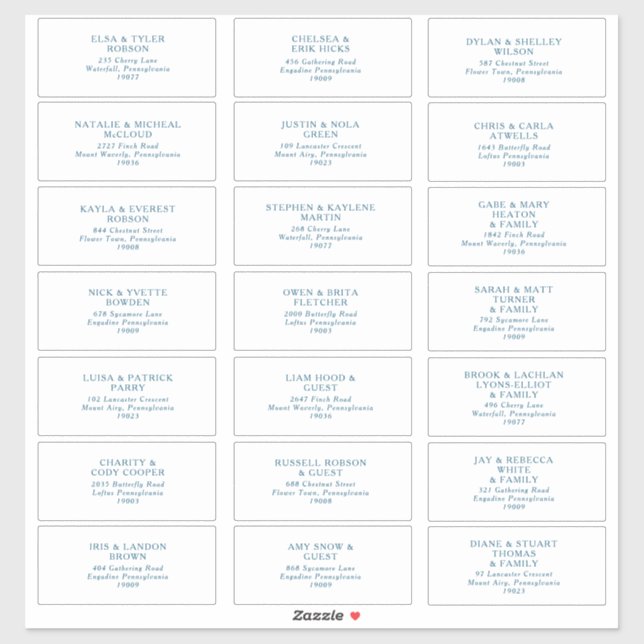 Moody Ocean Blue Font Guest Address Sticker (Sheet)